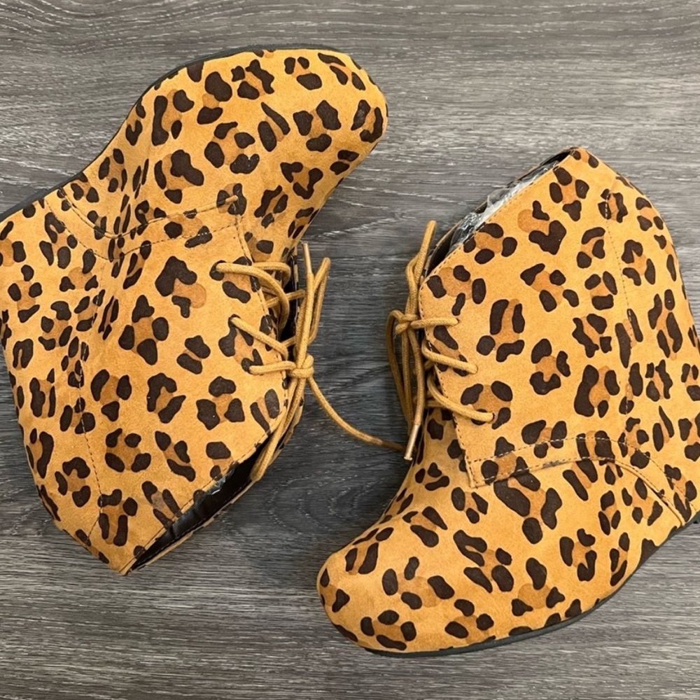 Chunky Platform Vegan Suede Lace Up Leopard Animal Print Booties